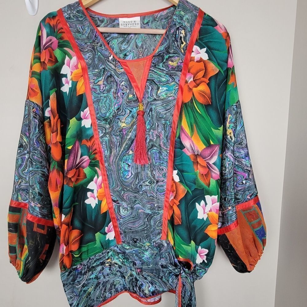 Maggie Shepherd Australia Kimono Blouse Tunic Bright Small Vintage